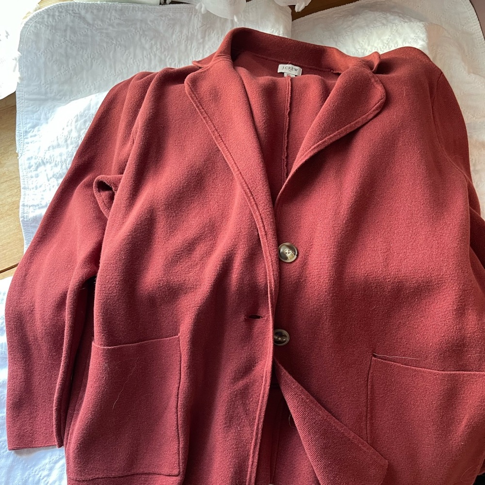 Burgundy sweater blazer. Gently worn condition.